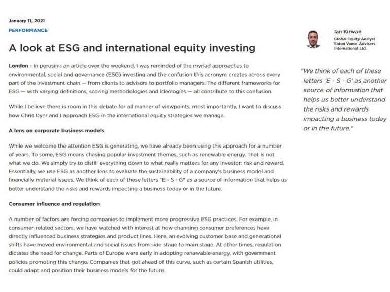 A look at ESG and international equity investing (Calvert)