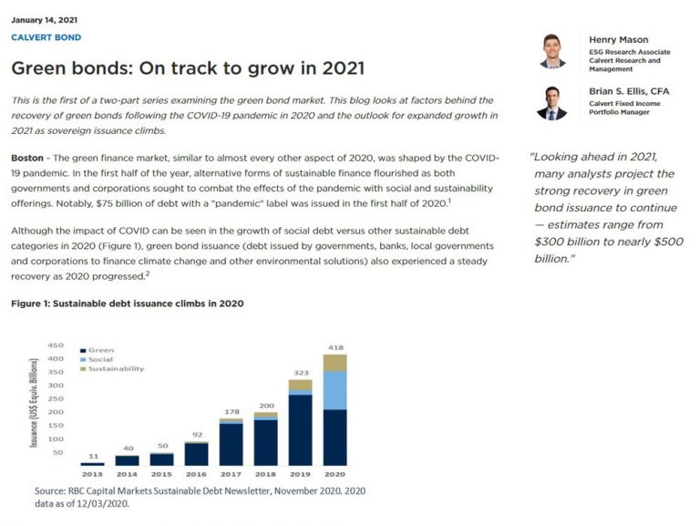 Green bonds: On track to grow in 2021 (Calvert)